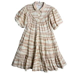 Anthropologie Let Me Be Embroidered Tiered Mini Dress‎ Womens S Neutral Stripe